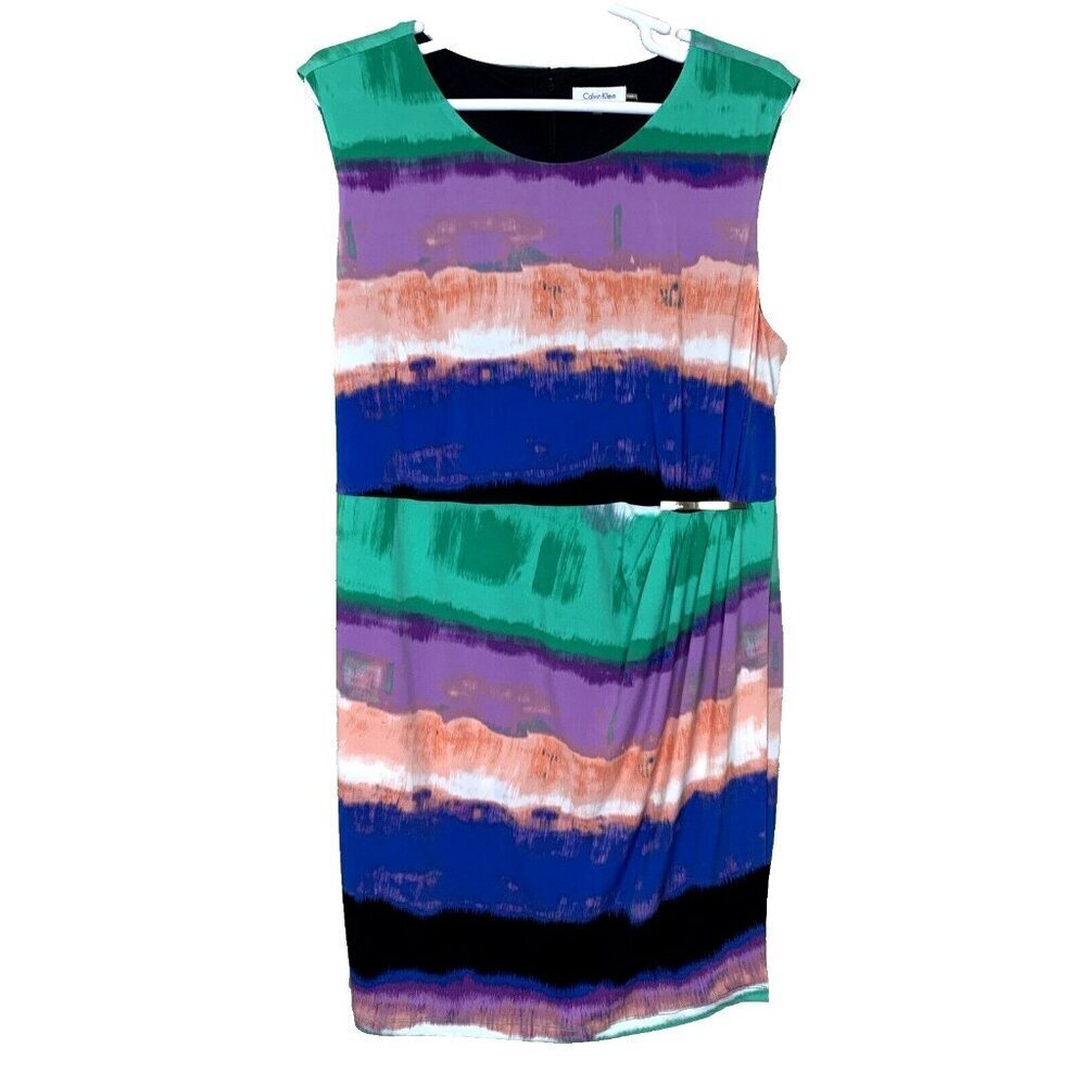 Calvin Klein Womens 2X Shift Dress Sleeveless Multicolor Office Career Corporate